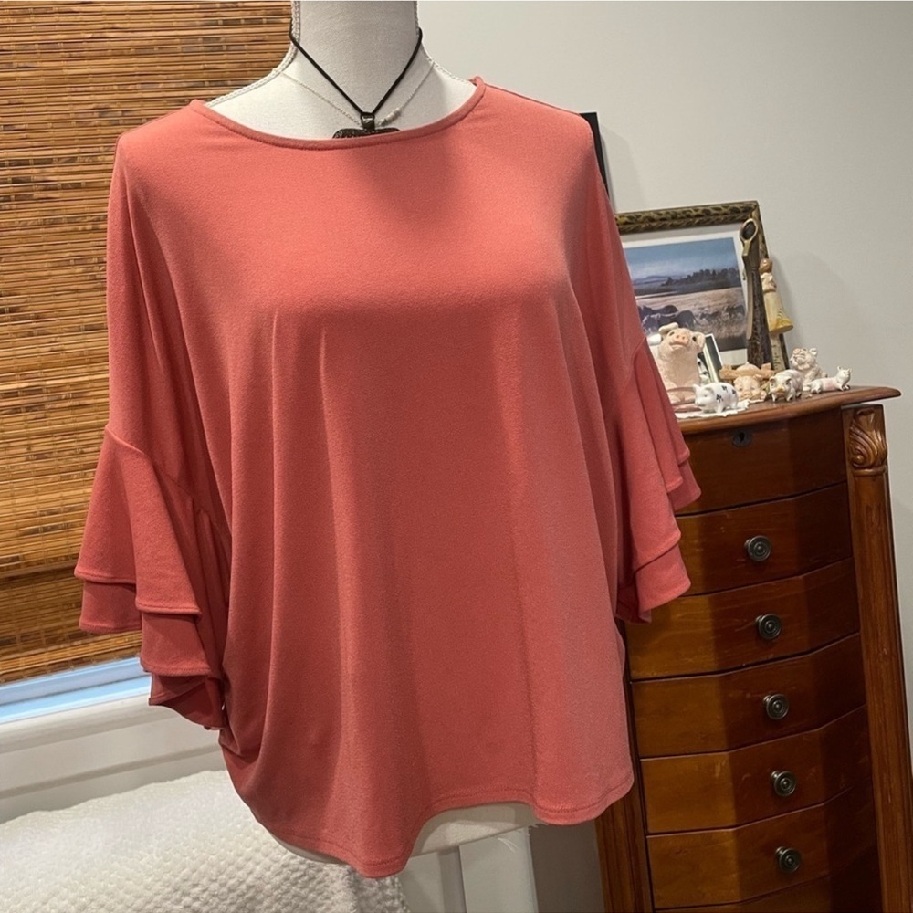 Express Coral Ruffle Sleeve Blouse
